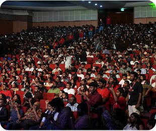 Career Circle speaker addressing a large student audience